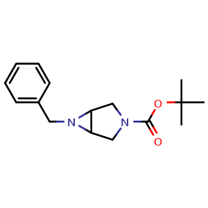 Chemical structure of tert-butyl 6-benzyl-3,6-diaza-bicyclo[3.1.0]hexane-3-carboxylate , CAS 2343867-24-1, AChemBlock X189074