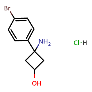 Chemical structure of 3-Amino-3-(4-bromophenyl)cyclobutan-1-ol hydrochloride , CAS 2137535-74-9, AChemBlock X189090