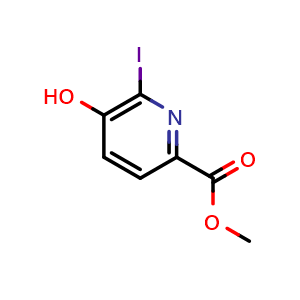 Chemical structure of methyl 5-hydroxy-6-iodopicolinate , CAS 1255098-43-1, AChemBlock X189093