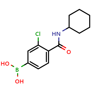 Chemical structure of 3-Chloro-4-(cyclohexylcarbamoyl)phenylboronic acid , CAS 957034-65-0, AChemBlock X189112