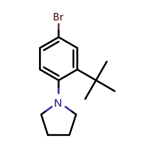 Chemical structure of 1-(4-bromo-2-(tert-butyl)phenyl)pyrrolidine , CAS 850012-53-2, AChemBlock X189115
