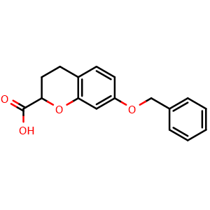 Chemical structure of 7-(benzyloxy)chromane-2-carboxylic acid , CAS 121175-61-9, AChemBlock X189129