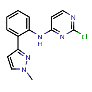 Chemical structure of 2-Chloro-N-(2-(1-methyl-1H-pyrazol-3-yl)phenyl)pyrimidin-4-amine , CAS 2135586-31-9, AChemBlock X189136