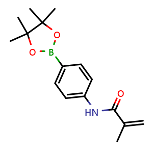 Chemical structure of N-(4-(4,4,5,5-tetramethyl-1,3,2-dioxaborolan-2-yl)phenyl)methacrylamide , CAS 1056904-41-6, AChemBlock X189140
