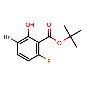 Chemical structure of tert-butyl 3-bromo-6-fluoro-2-hydroxybenzoate , CAS 1617498-10-8, AChemBlock X189157