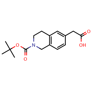 Chemical structure of 2-(2-(tert-butoxycarbonyl)-1,2,3,4-tetrahydroisoquinolin-6-yl)acetic acid , CAS 1158755-33-9, AChemBlock X189158