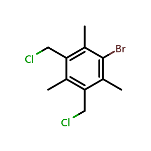 Chemical structure of 1-Bromo-3,5-bis(chloromethyl)-2,4,6-trimethylbenzene , CAS 262422-09-3, AChemBlock X189178