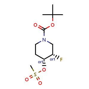 Chemical structure of Cis-tert-butyl 3-fluoro-4-(methylsulfonyloxy)piperidine-1-carboxylate , CAS 1070897-23-2, AChemBlock X189184