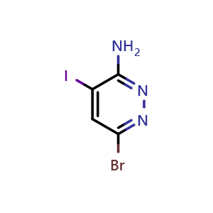 Chemical structure of 6-bromo-4-iodopyridazin-3-amine , CAS 1476713-60-6, AChemBlock X189195