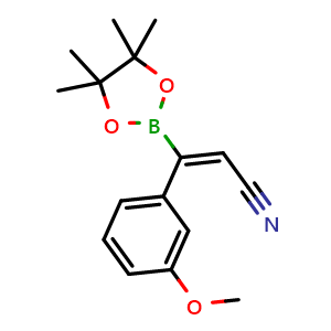 Chemical structure of (Z)-2-Cyano-1-(3-methoxyphenyl)vinylboronic Acid Pinacol Ester , AChemBlock X189205
