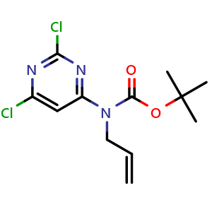 Chemical structure of tert-butyl allyl(2,6-dichloropyrimidin-4-yl)carbamate , CAS 1242674-90-3, AChemBlock X189210