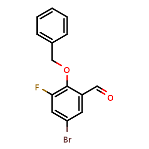 Chemical structure of 5-Bromo-3-fluoro-2-(phenylmethoxy)benzaldehyde , CAS 1003298-75-6, AChemBlock X189228
