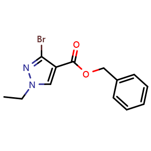 Chemical structure of benzyl 3-bromo-1-ethyl-pyrazole-4-carboxylate , CAS 2640485-91-0, AChemBlock X189230