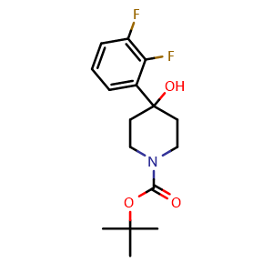 Chemical structure of tert-butyl 4-(2,3-difluorophenyl)-4-hydroxypiperidine-1-carboxylate , CAS 1628430-28-3, AChemBlock X189248