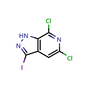 Chemical structure of 5,7-dichloro-3-iodo-1H-pyrazolo[3,4-c]pyridine , CAS 1934666-20-2, AChemBlock X189250
