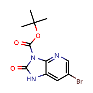 Chemical structure of tert-butyl 6-bromo-2-oxo-1,2-dihydro-3H-imidazo[4,5-b]pyridine-3-carboxylate , CAS 1021919-65-2, AChemBlock X189252