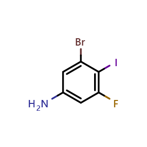 Chemical structure of 3-bromo-5-fluoro-4-iodoaniline , CAS 2090537-38-3, AChemBlock X189263