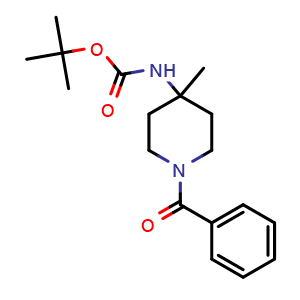 Chemical structure of tert-butyl (1-benzoyl-4-methylpiperidin-4-yl)carbamate , CAS 1262787-56-3, AChemBlock X189268