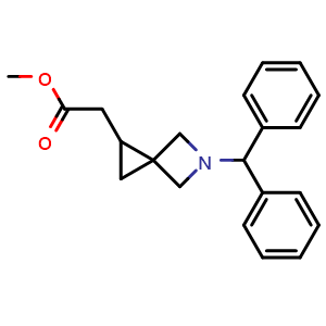 Chemical structure of methyl 2-(5-benzhydryl-5-azaspiro[2.3]hexan-2-yl)acetate , CAS 2659313-38-7, AChemBlock X189275