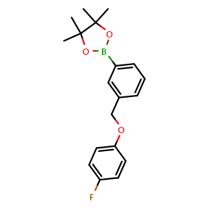Chemical structure of 2-(3-((4-fluorophenoxy)methyl)phenyl)-4,4,5,5-tetramethyl-1,3,2-dioxaborolane , CAS 1648930-13-5, AChemBlock X189305