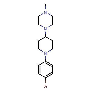 Chemical structure of 1-(1-(4-bromophenyl)piperidin-4-yl)-4-methylpiperazine , CAS 1257704-78-1, AChemBlock X189339