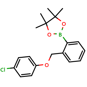 Chemical structure of 2-(2-((4-chlorophenoxy)methyl)phenyl)-4,4,5,5-tetramethyl-1,3,2-dioxaborolane , CAS 2246833-34-9, AChemBlock X189356