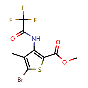 Chemical structure of methyl 5-bromo-4-methyl-3-(2,2,2-trifluoroacetamido)thiophene-2-carboxylate , CAS 1000409-44-8, AChemBlock X189363