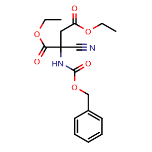 Chemical structure of diethyl 2-(((benzyloxy)carbonyl)amino)-2-cyanosuccinate , CAS 159345-13-8, AChemBlock X189378