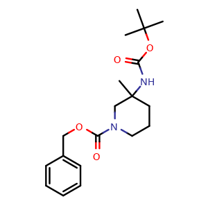 Chemical structure of benzyl 3-((tert-butoxycarbonyl)amino)-3-methylpiperidine-1-carboxylate , CAS 1169762-40-6, AChemBlock X189380