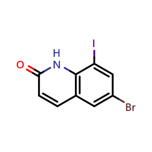 Chemical structure of 6-bromo-8-iodoquinolin-2(1H)-one , CAS 2101658-56-2, AChemBlock X189384