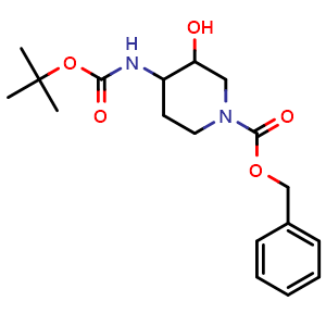 Chemical structure of benzyl 4-(tert-butoxycarbonylamino)-3-hydroxy-piperidine-1-carboxylate , CAS 1628835-51-7, AChemBlock X189387