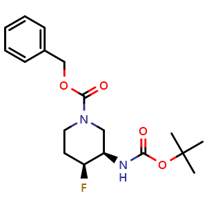 Chemical structure of tert-butyl (3R,4S)-1-((benzyloxy)carbonyl)-4-fluoropiperidin-3-ylcarbamate , CAS 2380759-50-0, AChemBlock X189394