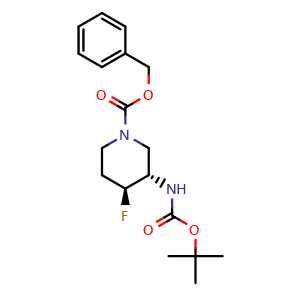 Chemical structure of tert-butyl (3S,4S)-1-((benzyloxy)carbonyl)-4-fluoropiperidin-3-ylcarbamate , CAS 1052713-39-9, AChemBlock X189396
