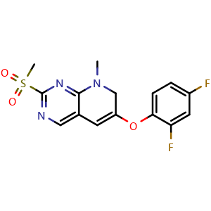 Chemical structure of 6-(2,4-Difluorophenoxy)-8-methyl-2-(methylsulfonyl)-7,8-dihydropyrido[2,3-d]pyrimidine , AChemBlock X189400