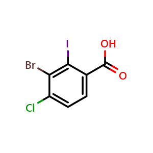 Chemical structure of 3-Bromo-4-chloro-2-iodobenzoic Acid , CAS 2090856-21-4, AChemBlock X189407