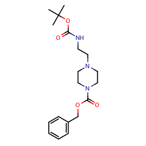 Chemical structure of Benzyl 4-(2-((tert-butoxycarbonyl)amino)ethyl) piperazine-1-carboxylate , CAS 500013-42-3, AChemBlock X189414