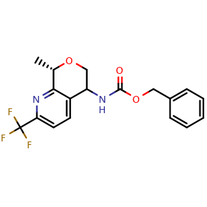 Chemical structure of benzyl N-[(8S)-8-methyl-2-(trifluoromethyl)-6,8-dihydro-5H-pyrano[3,4-b]pyridin-5-yl]carbamate , CAS 2918778-07-9, AChemBlock X189420