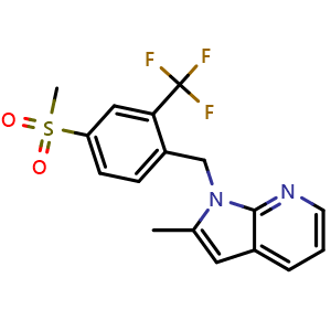 Chemical structure of 1-(2-(trifluoromethyl)-4-(methylsulfonyl)benzyl)-2-methyl-1H-pyrrolo[2,3-b]pyridine , CAS 2245352-66-1, AChemBlock X189424