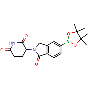 Chemical structure of 3-[1-oxo-5-(4,4,5,5-tetramethyl-1,3,2-dioxaborolan-2-yl)isoindolin-2-yl]piperidine-2,6-dione , CAS 2291363-98-7, AChemBlock X189427
