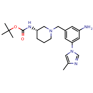 Chemical structure of (S)-1-[3-Amino-5-(4-methyl-1-imidazolyl)benzyl]-N-Boc-piperidin-3-amine , CAS 2244133-50-2, AChemBlock X189449