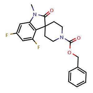Chemical structure of benzyl 4,6-difluoro-1-methyl-2-oxospiro[indoline-3,4'-piperidine]-1'-carboxylate , CAS 2171390-03-5, AChemBlock X189451