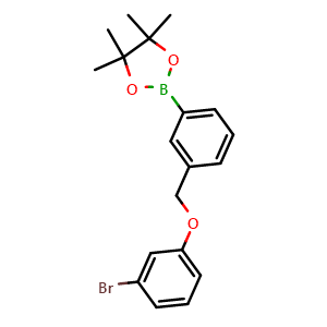 Chemical structure of 2-(3-((3-bromophenoxy)methyl)phenyl)-4,4,5,5-tetramethyl-1,3,2-dioxaborolane , CAS 2246887-71-6, AChemBlock X189459