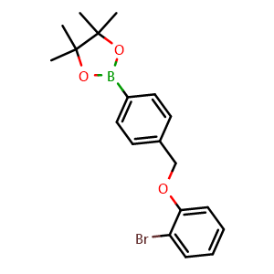 Chemical structure of 2-(4-((2-bromophenoxy)methyl)phenyl)-4,4,5,5-tetramethyl-1,3,2-dioxaborolane , CAS 2246676-65-1, AChemBlock X189460