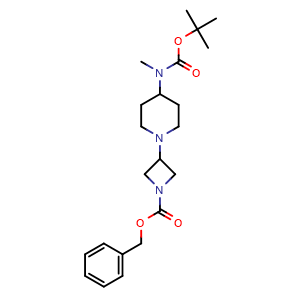 Chemical structure of Benzyl 3-(4-((tert-butoxycarbonyl)(methyl)amino)piperidin-1-yl)azetidine-1-carboxylate , AChemBlock X189472