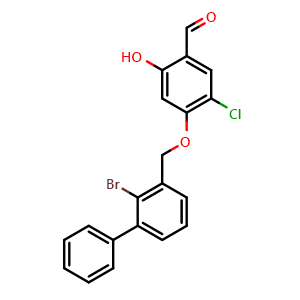 Chemical structure of 4-((2-bromo-[1,1'-biphenyl]-3-yl)methoxy)-5-chloro-2-hydroxybenzaldehyde , CAS 2156651-17-9, AChemBlock X189476