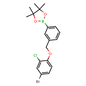 Chemical structure of 2-(3-((4-bromo-2-chlorophenoxy)methyl)phenyl)-4,4,5,5-tetramethyl-1,3,2-dioxaborolane , CAS 2246646-61-5, AChemBlock X189482