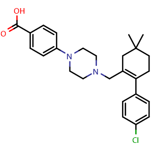 Chemical structure of 4-(4-((4'-chloro-4,4-dimethyl-3,4,5,6-tetrahydro-[1,1'-biphenyl]-2-yl)methyl)piperazin-1-yl)benzoic acid , CAS 1044598-91-5, AChemBlock X189490