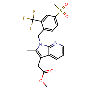 Chemical structure of methyl 2-(1-(2-(trifluoromethyl)-4-(methylsulfonyl)benzyl)-2-methyl-1H-pyrrolo[2,3-b]pyridin-3-yl)acetate , CAS 940950-20-9, AChemBlock X189491