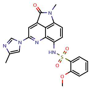 Chemical structure of 2-methoxy-N-(1-methyl-4-(4-methyl-1H-imidazol-1-yl)-2-oxo-1,2-dihydropyrrolo[4,3,2-de]quinolin-6-yl)benzenesulfonamide , CAS 2543545-44-2, AChemBlock X189495