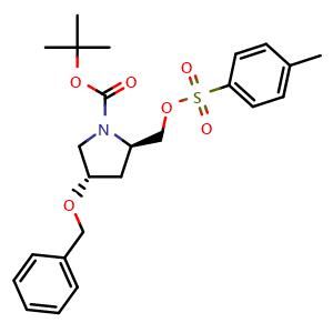 Chemical structure of tert-butyl (2R,4S)-4-benzyloxy-2-(p-tolylsulfonyloxymethyl)pyrrolidine-1-carboxylate , CAS 2451398-70-0, AChemBlock X189500